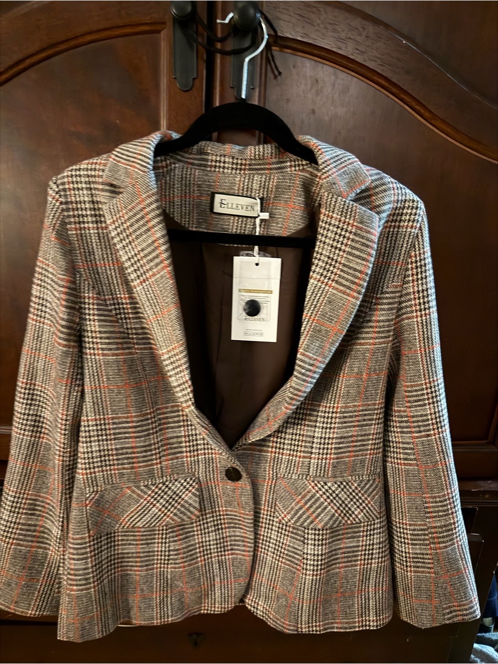 Women's Plaid Blazer Jacket in Brown/Orange